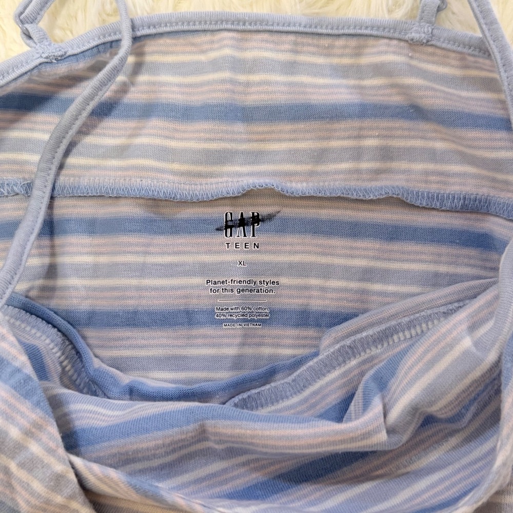 Gap Teen Blue White Striped Cami Mini Dress Women Small V-Neck Summer Vibe XL - Picture 2 of 2